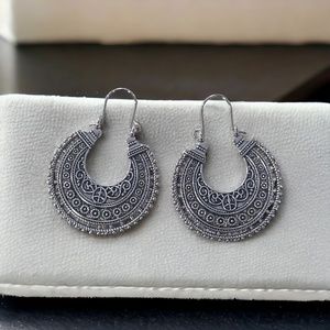 Antique Silver Bohemian Hoop Earrings